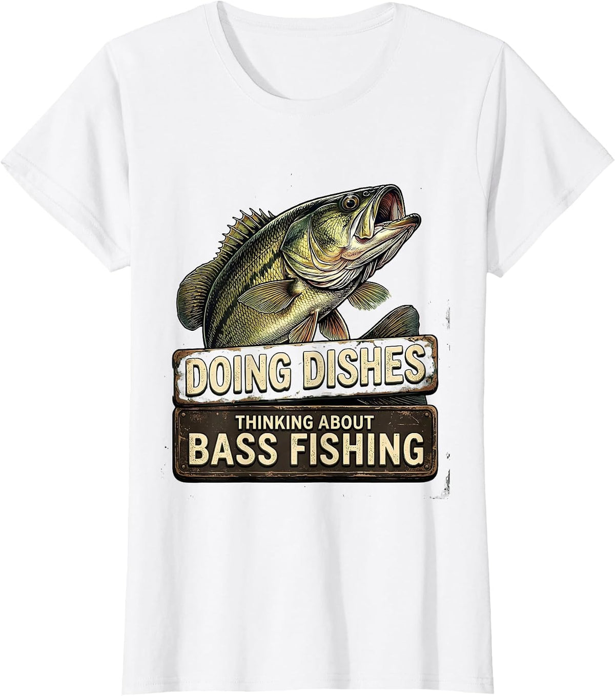 Doing Dishes Thinking About Bass Fishing Vintage T-Shirt - White