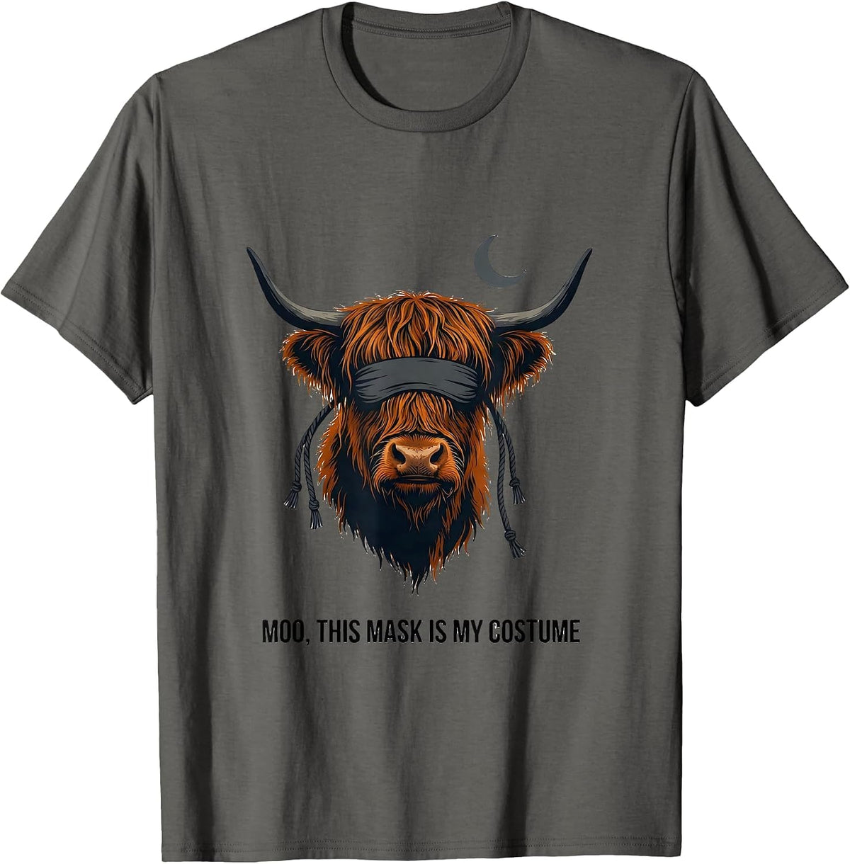 Moo This Mask Is My Costume Funny Highland Cow Halloween T-Shirt - Asphalt Grey