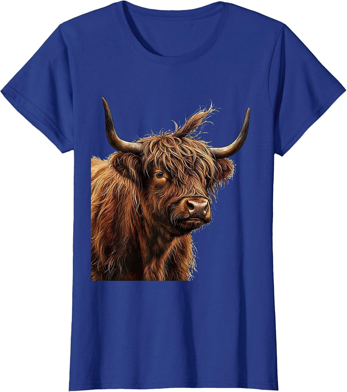 Women's Quirky Highland Cow Cute Scottish Humor T-Shirt - Royal Blue