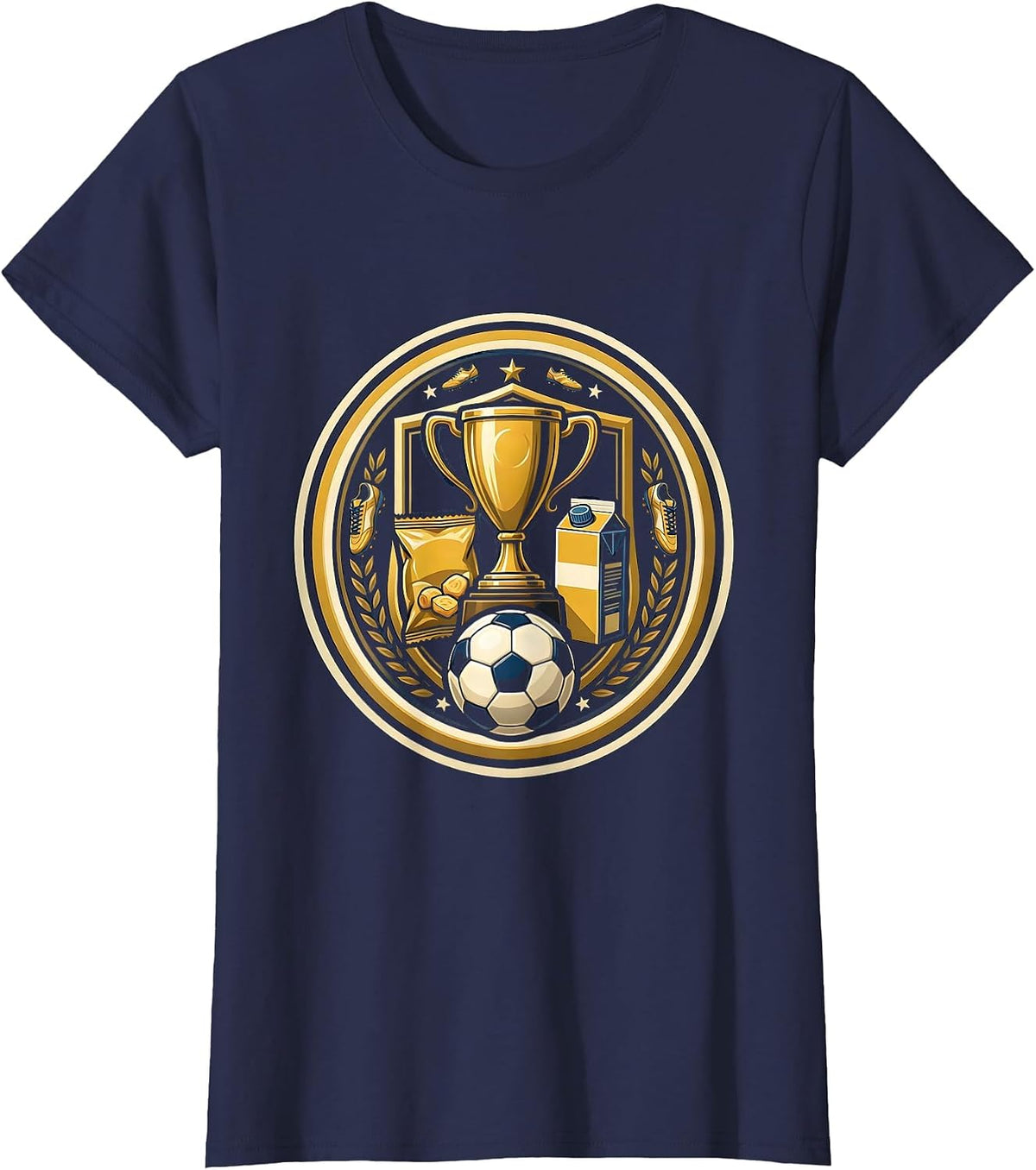 Women's Soccer Dad Trophy Snacks Funny Graphic Tee T-Shirt - Navy Blue