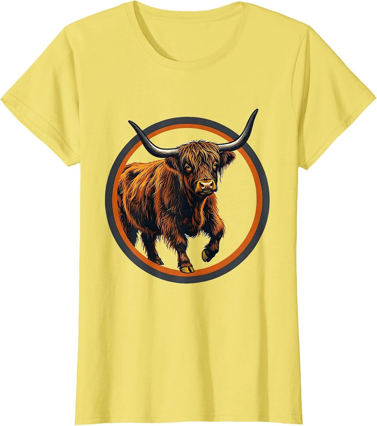 Highland Cow Screenprint Poster Farm Animal Humor T-Shirt - Lemon Yellow
