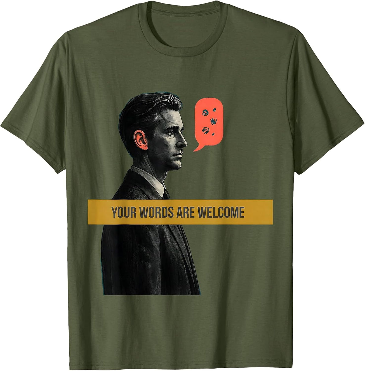 Your Words Are Welcome Midcentury Modern Speech Language T-Shirt - Olive Green