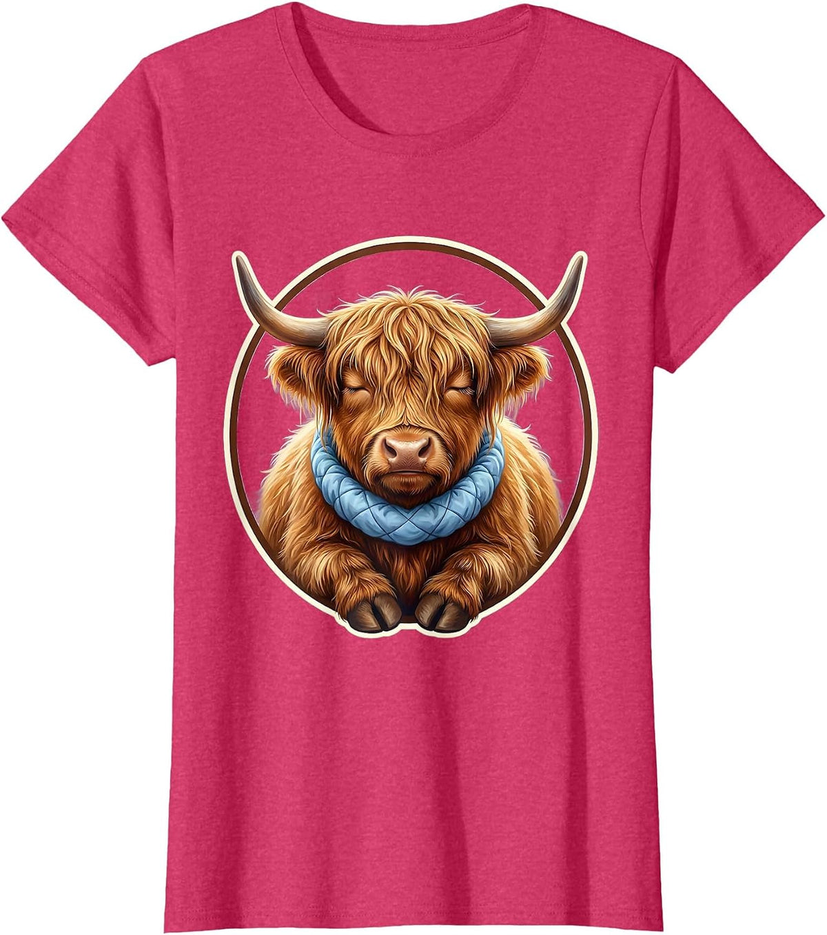 Women's Highland Cow Cute Kawaii Cozy Sleepshirt Gift T-Shirt - Red Heather