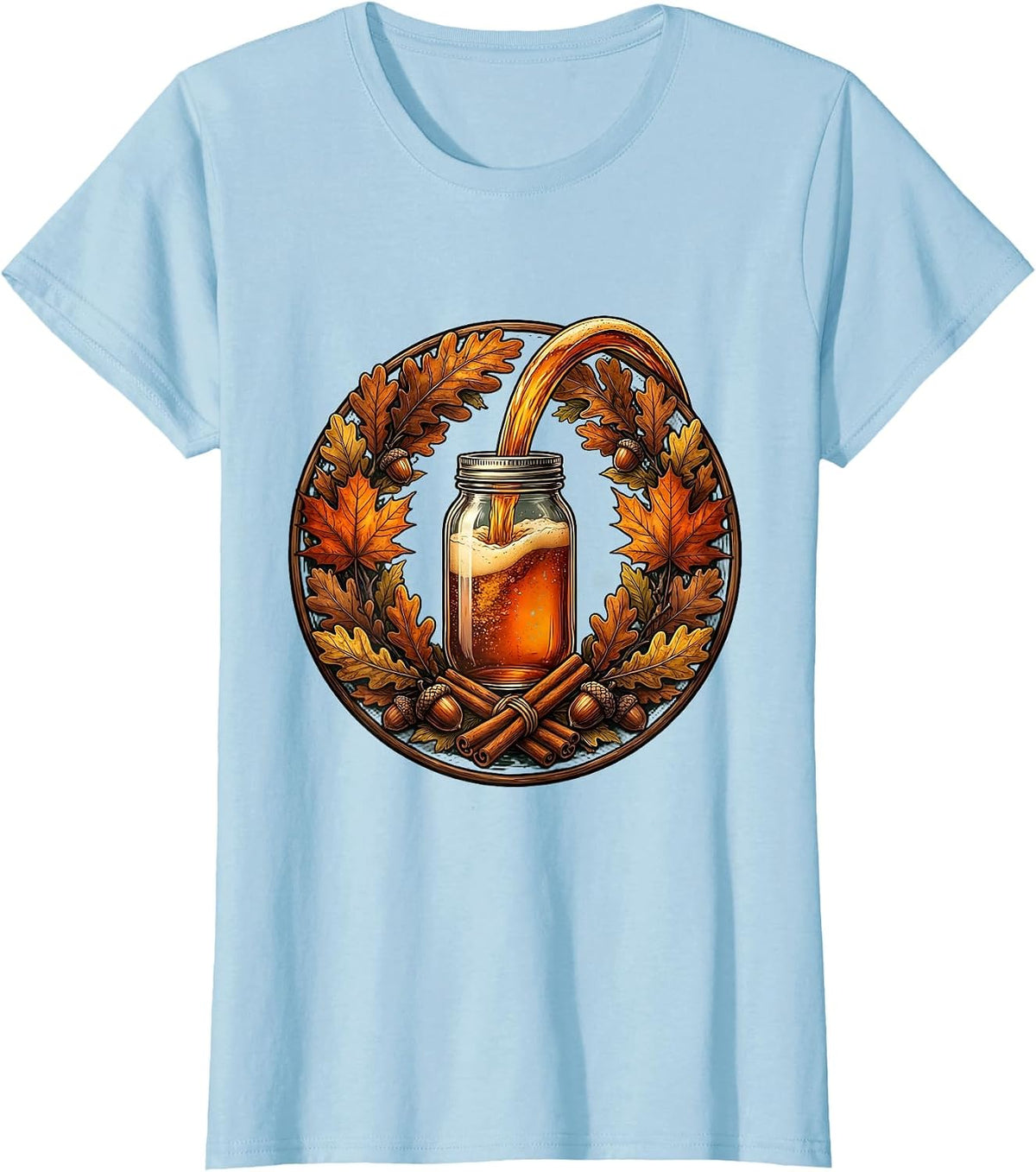 Fall Cider Pour Mason Jar Autumn Harvest Illustration T-Shirt - Baby Blue