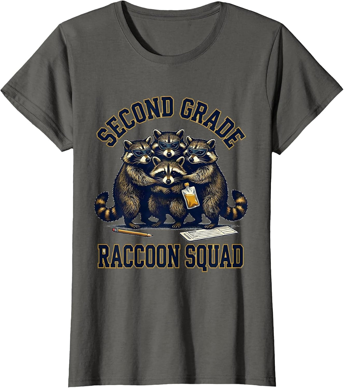 Women's Second Grade Raccoon Squad Funny Teacher Back to School T-Shirt - Asphalt Grey