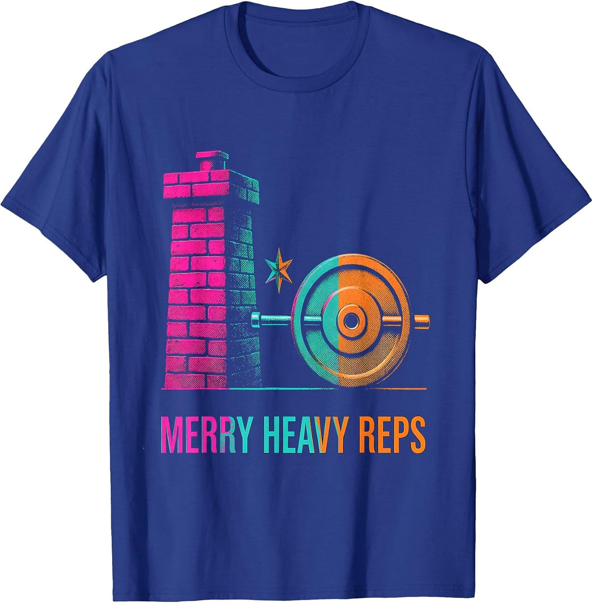 Men's Merry Heavy Reps Risograph Funny Christmas Gym Workout T-Shirt - Royal Blue
