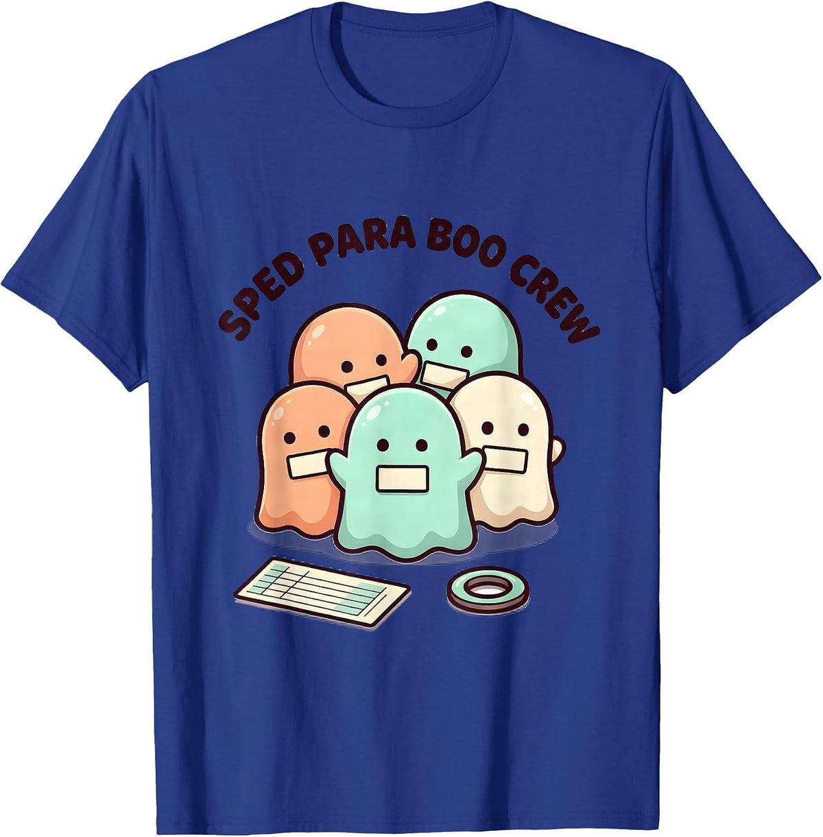 Men's SPED Para Boo Crew Cute Kawaii Ghost Halloween Paraeducator T-Shirt - Royal Blue