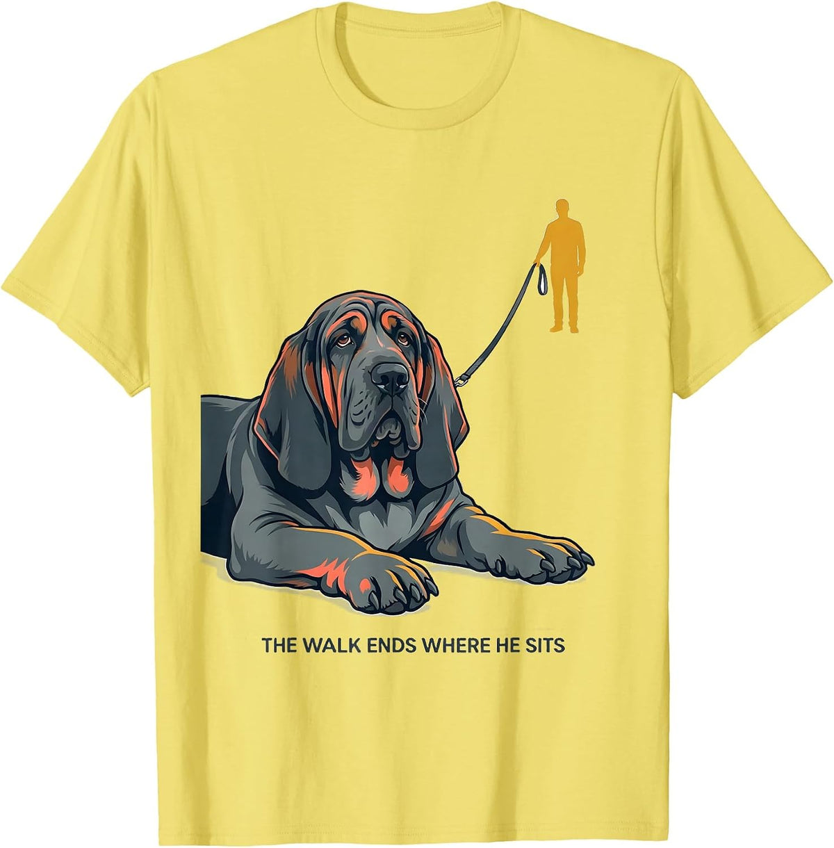 Men's The Walk Ends Where He Sits Funny Basset Hound Dog Lover T-Shirt - Lemon Yellow