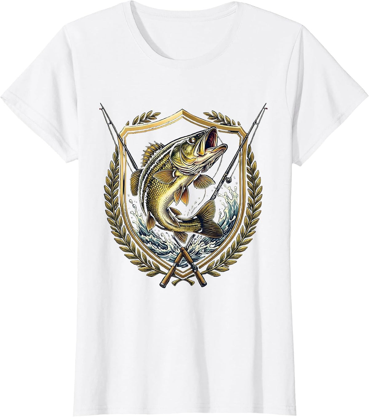 Largemouth Bass Leaping Fishing Graphic T-Shirt - White