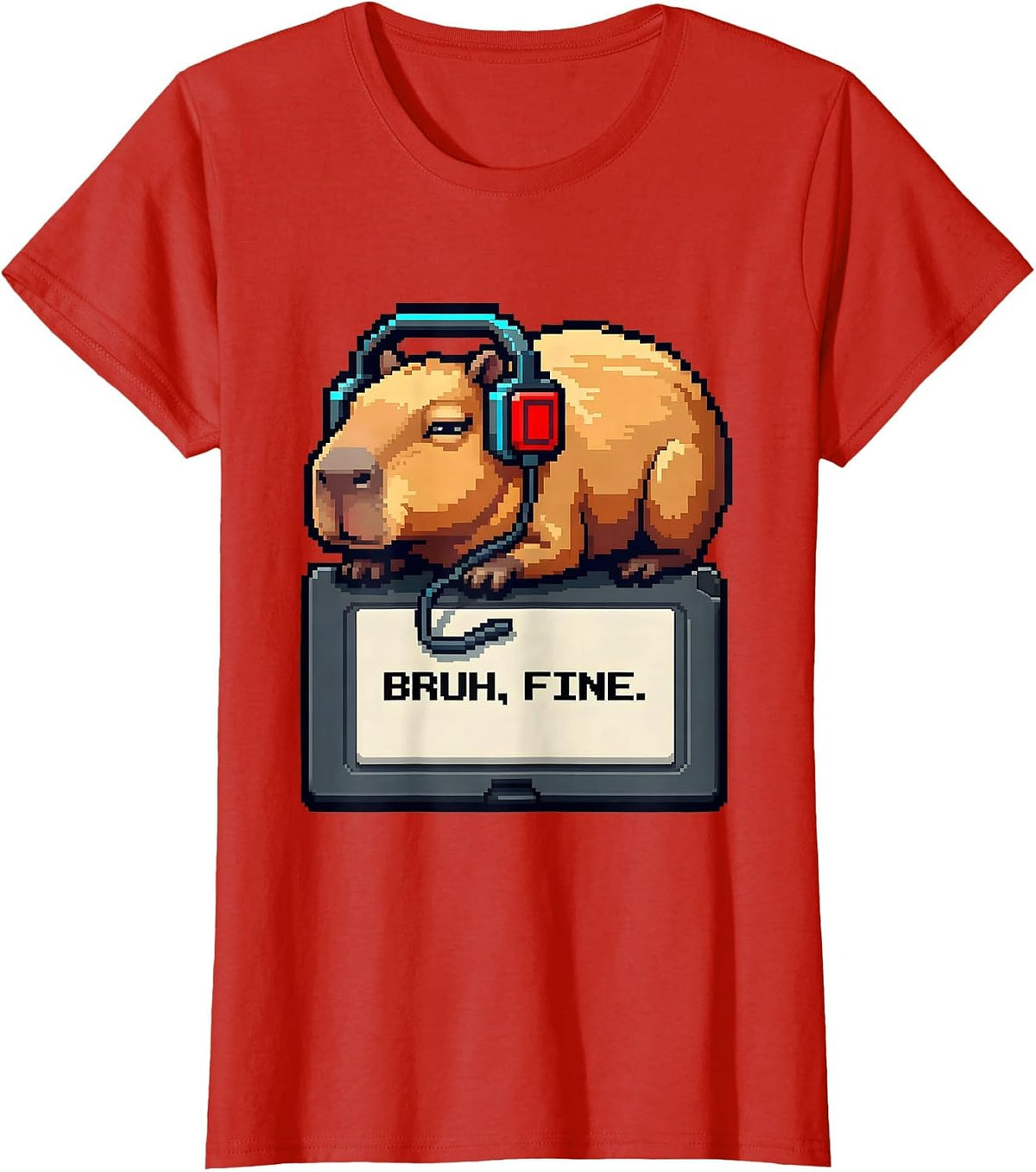 Bruh Fine Pixel Art Capybara Gamer Meme Humor T-Shirt - Red