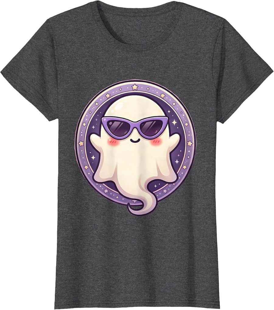 Women's Boo Jee Ghost Wearing Designer Sunglasses T-Shirt - Dark Heather Grey