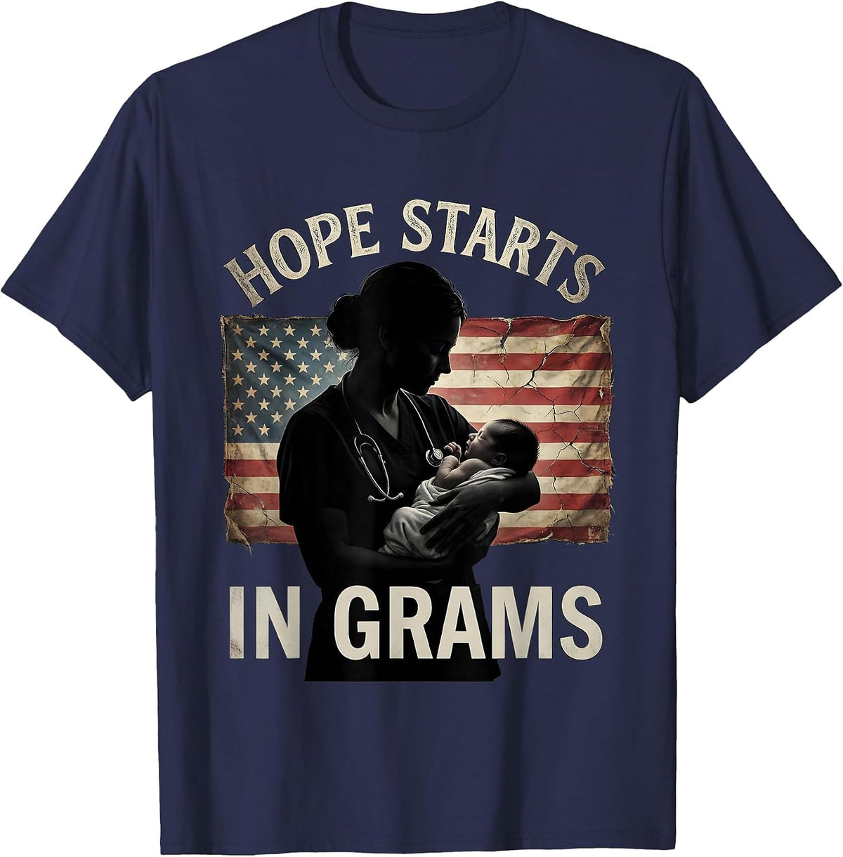 Men's Hope Starts In Grams NICU Nurse Design T-Shirt - Navy Blue