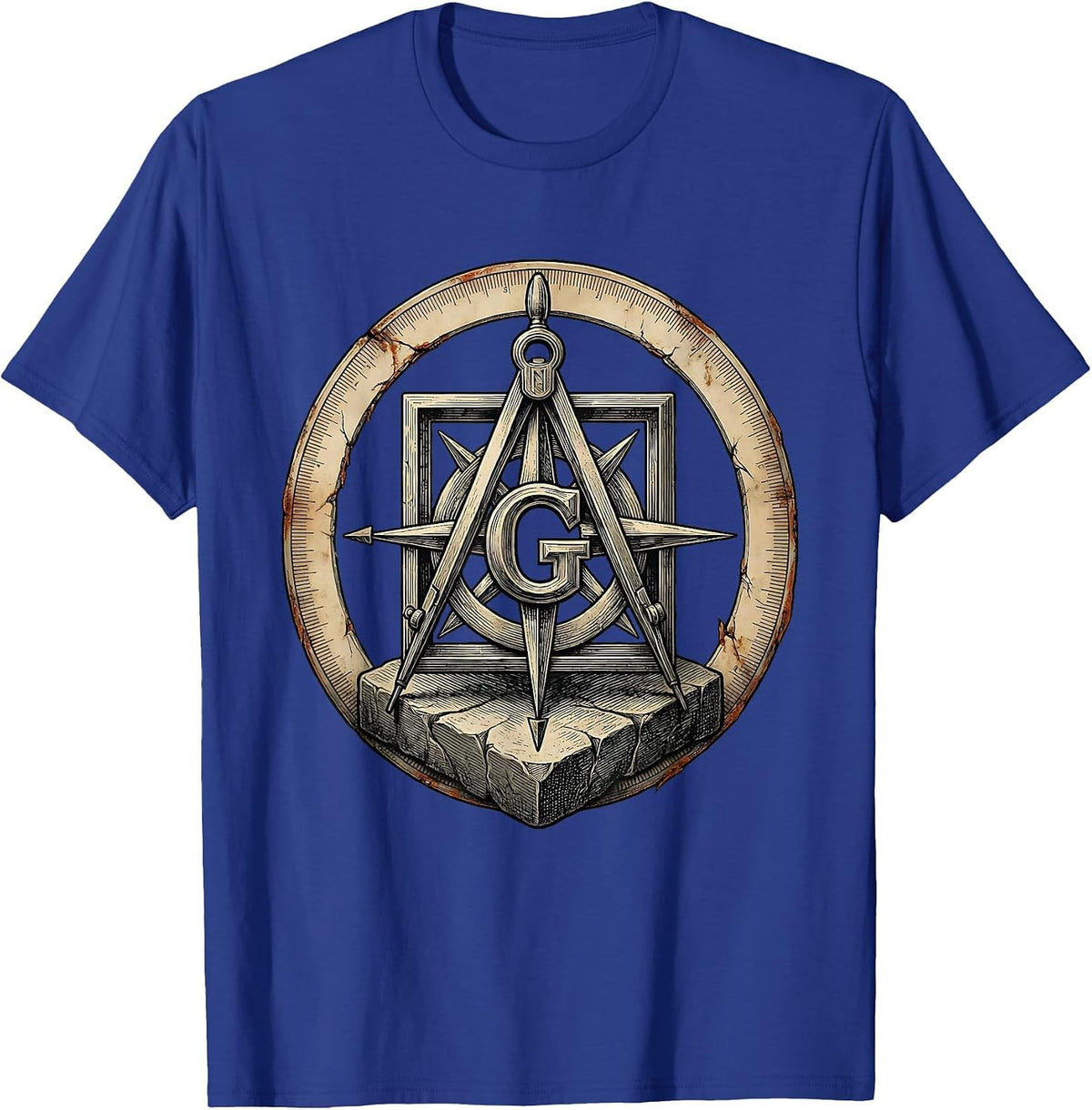 Freemason Square And Compass Distressed Brotherhood Pride T-Shirt - Royal Blue