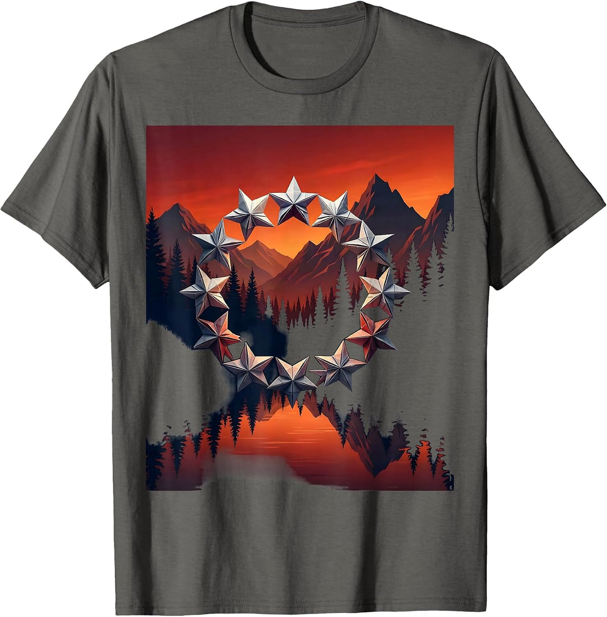 September 11 Memorial Folded Paper Stars Circle T-Shirt - Asphalt Grey