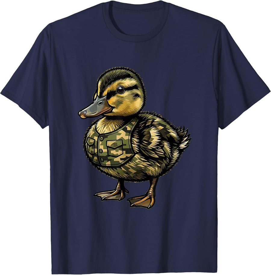 Toddler Camo Baby Duck Cute Hunting Graphic T-Shirt - Navy Blue