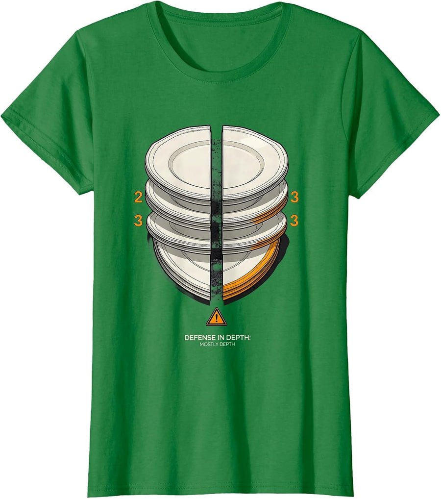 Women's Defense In Depth: Mostly Depth Funny Cybersecurity IT T-Shirt - Kelly Green