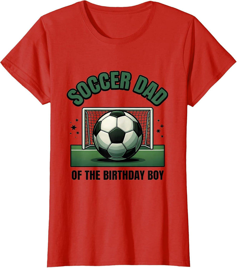 Women's Soccer Dad Of The Birthday Boy Flat Vector Family Matching T-Shirt - Red