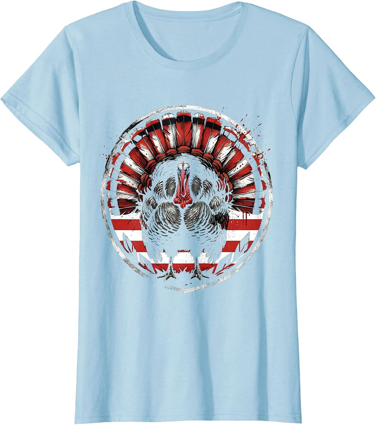 Women's Camo Turkey Strut Autumn Leaves Wildlife Design T-Shirt - Baby Blue