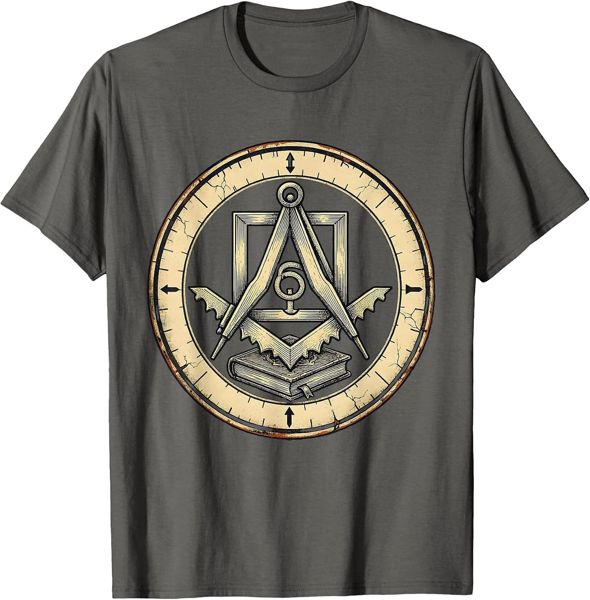Men's Sealed Masonic Badge Distressed Freemason Fraternal Pride T-Shirt - Asphalt Grey