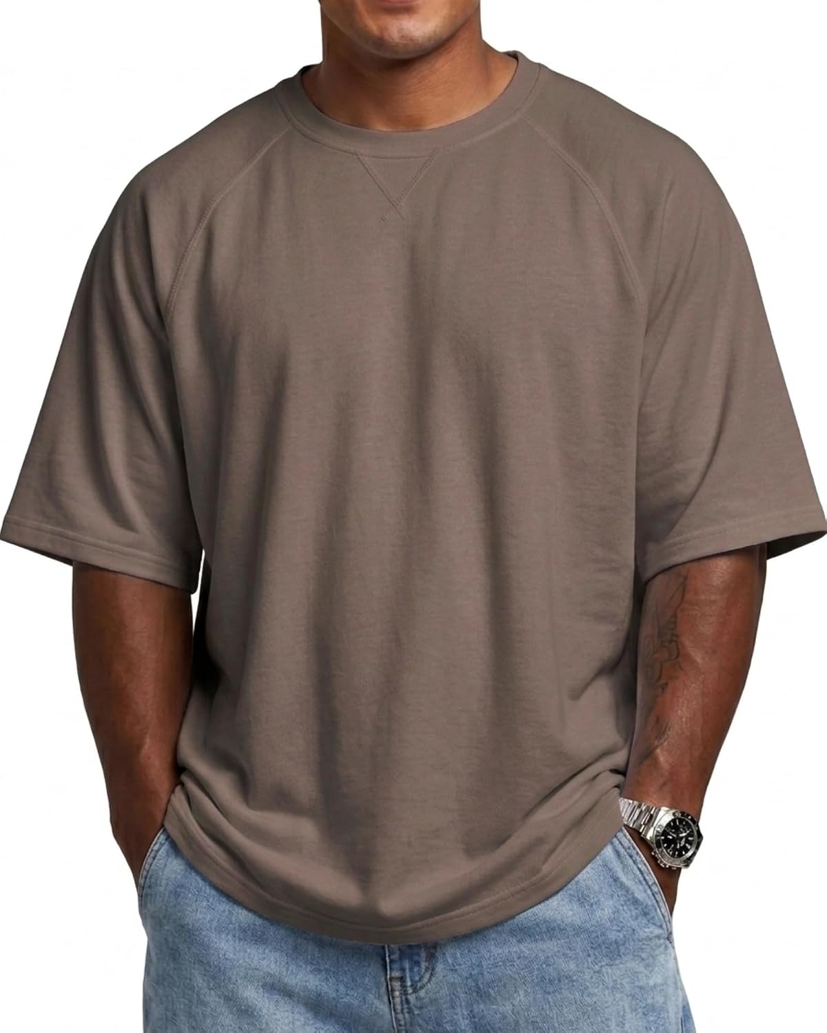 Mens Fashion Oversized T-Shirts Casual Short Sleeve Gym Workout Tee - Brown