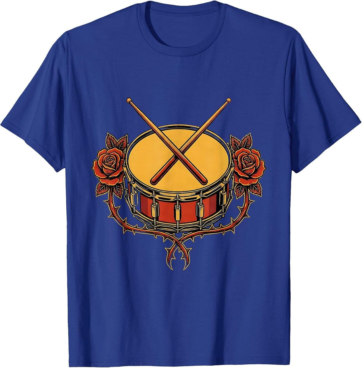 Crossed Drumsticks Snare Drum Musician Graphic T-Shirt - Royal Blue