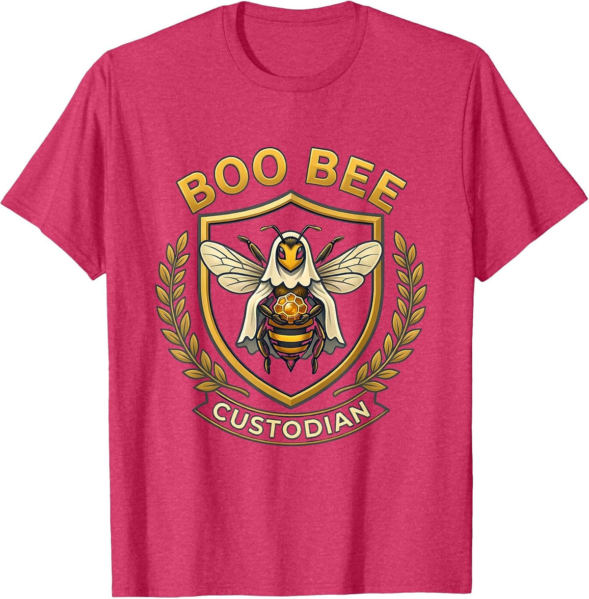 Boo Bee Custodian Funny Ghost Bees Halloween Costume Humor T-Shirt - Red Heather