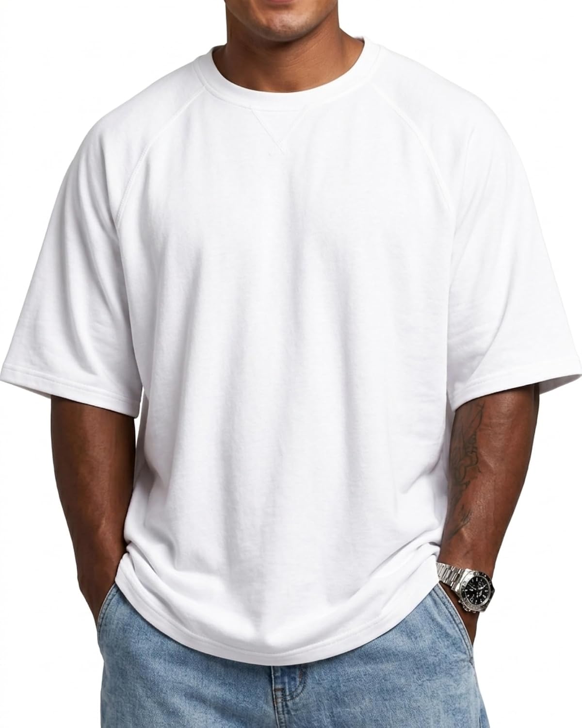 Mens Fashion Oversized T-Shirts Casual Short Sleeve Gym Workout Tee - White
