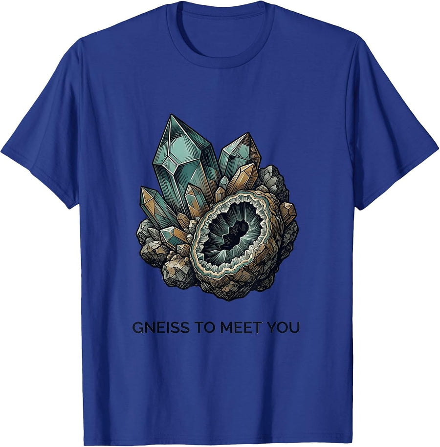 Gneiss To Meet You Rock Collecting Humor T-Shirt - Royal Blue