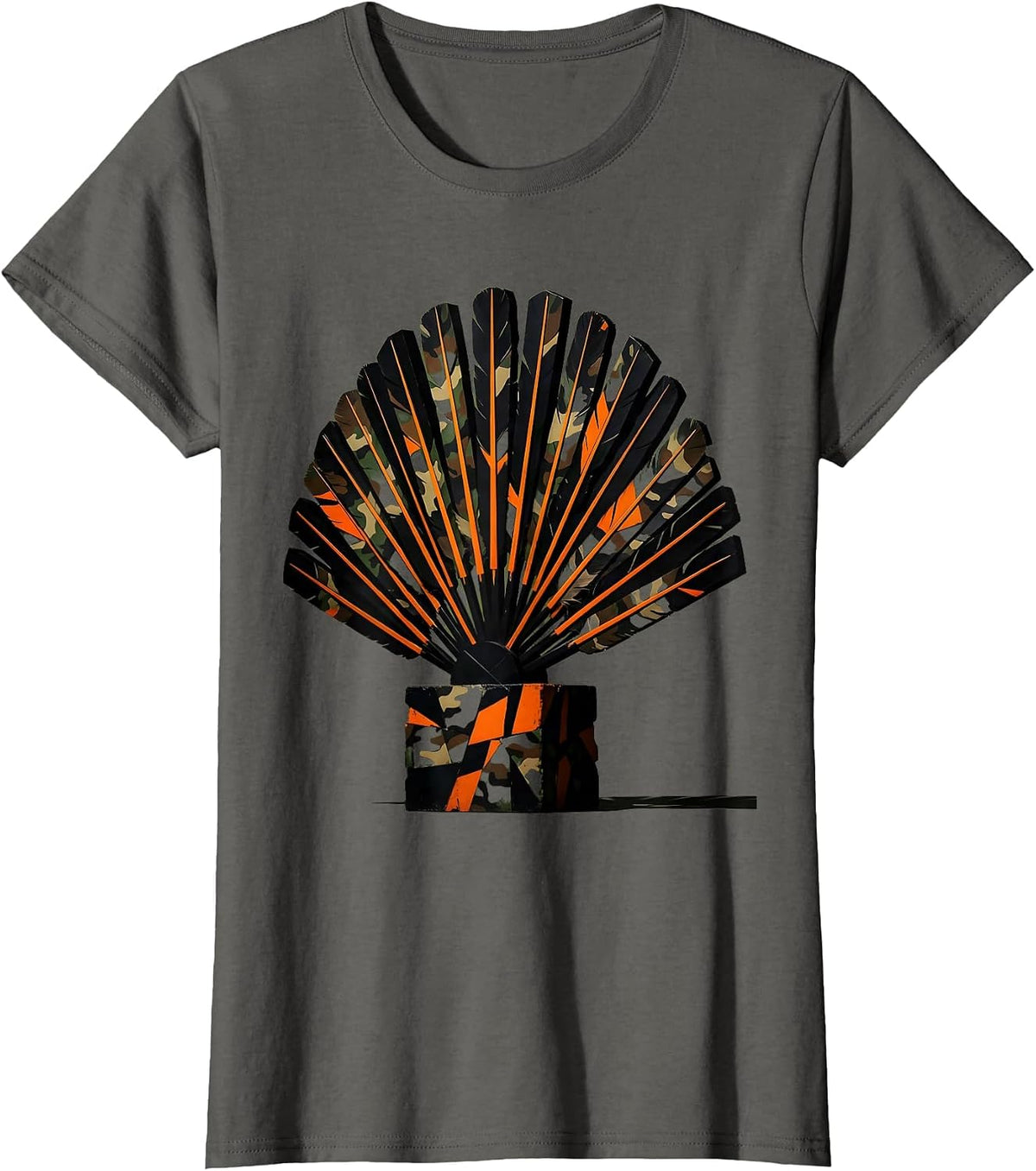 Women's Camo Turkey Feathers Forest Clearing Hunting Design T-Shirt - Asphalt Grey