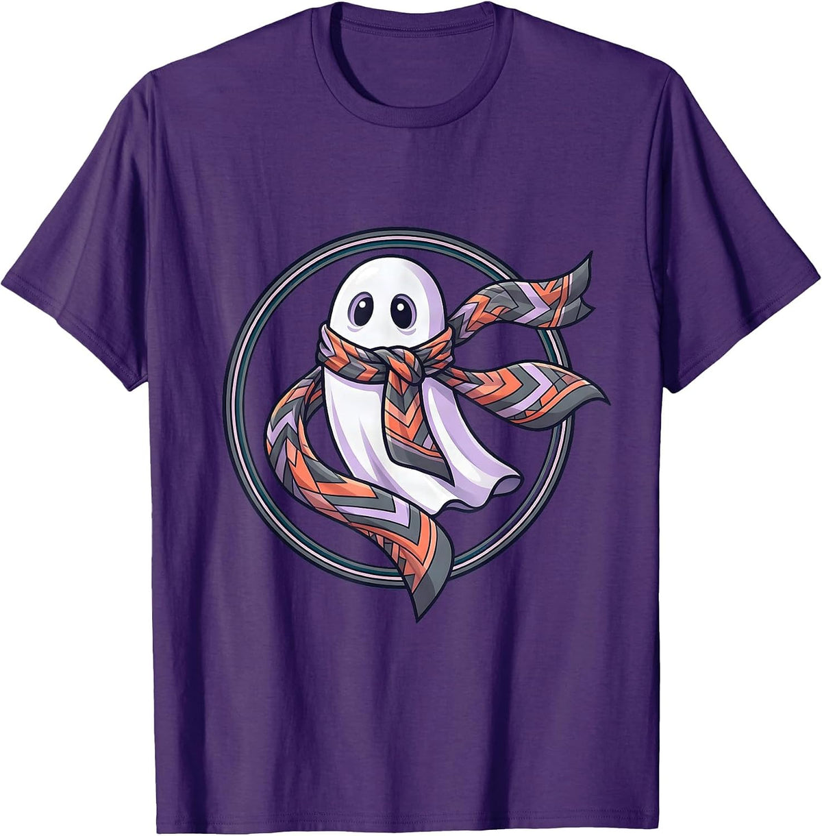 Boo Jee Ghost Designer Silk Scarf Illustration T-Shirt - Purple