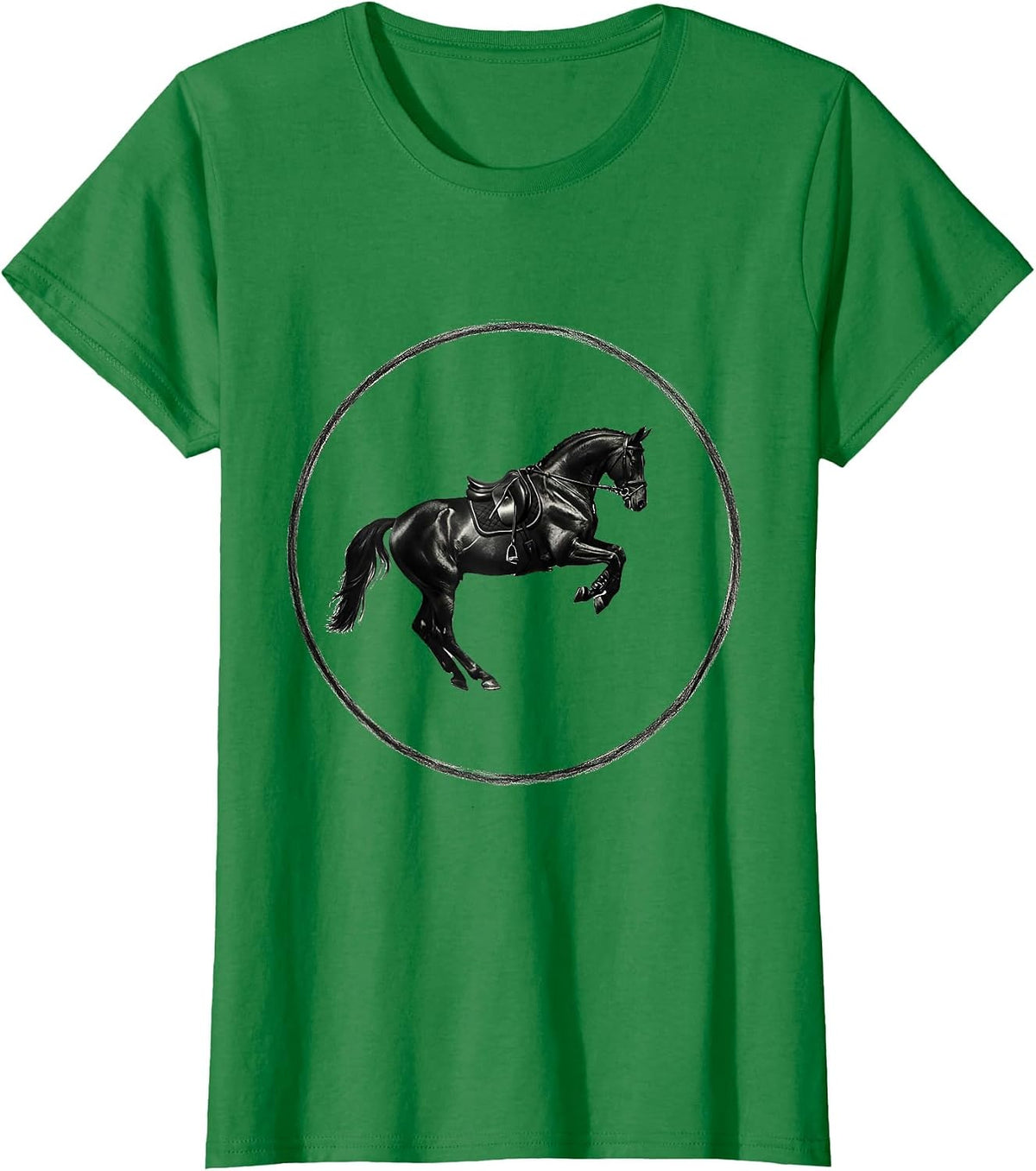Dressage Horse Collected Canter Equestrian Art T-Shirt - Kelly Green