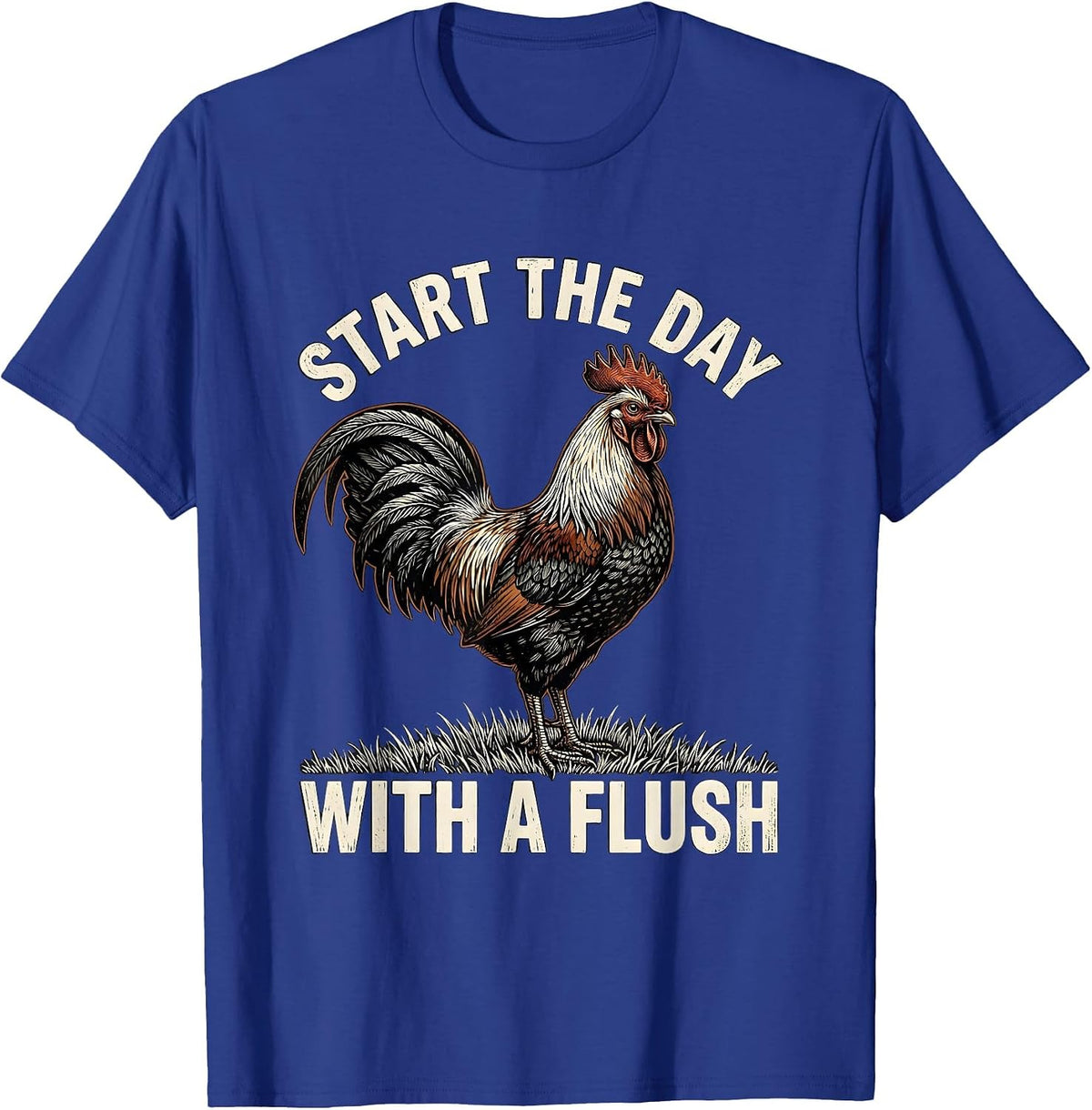 Start The Day With A Flush Woodcut Engraving Pheasant Hunter T-Shirt - Royal Blue