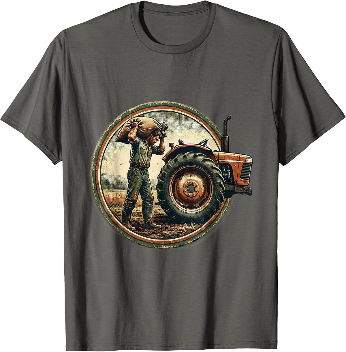 Farmhand Tractor Vintage Farmer Gift T-Shirt - Asphalt Grey