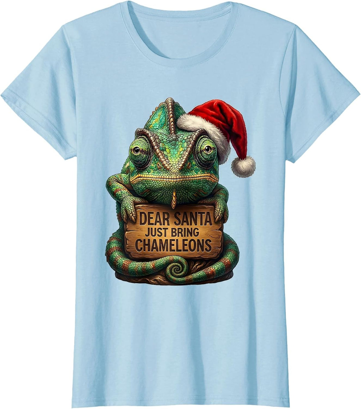 Women's Dear Santa Just Bring Chameleons Funny Animal Lover T-Shirt - Baby Blue
