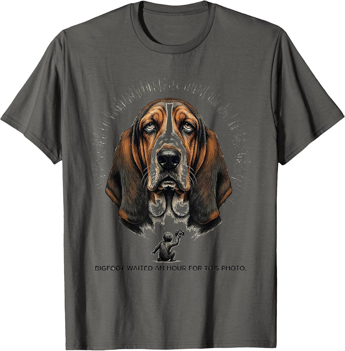 Men's Bigfoot Waited An Hour For This Photo Funny Basset Hound Dog T-Shirt - Asphalt Grey
