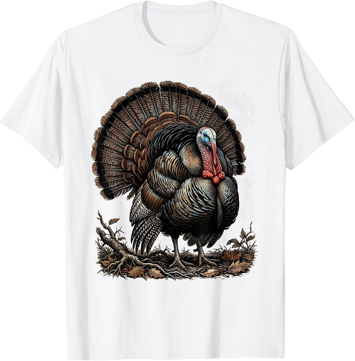 Men's Wild Turkey Fanning Feathers Forest Hunting Design T-Shirt - White