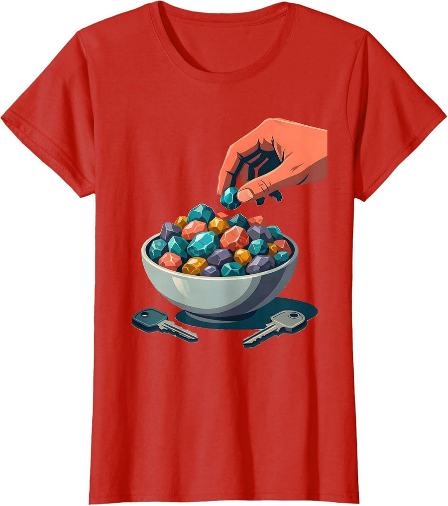 Women's Colorful Mineral Specimen Key Bowl Rock Collector Humor T-Shirt - Red