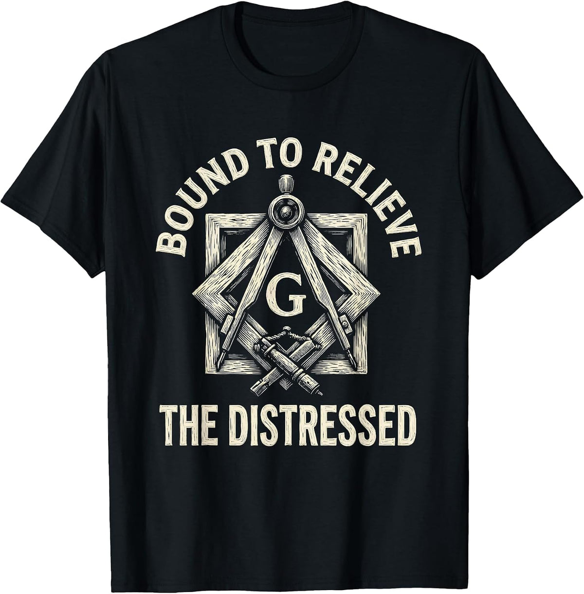 Men's Bound To Relieve The Distressed Freemason Square And Compass T-Shirt - Black