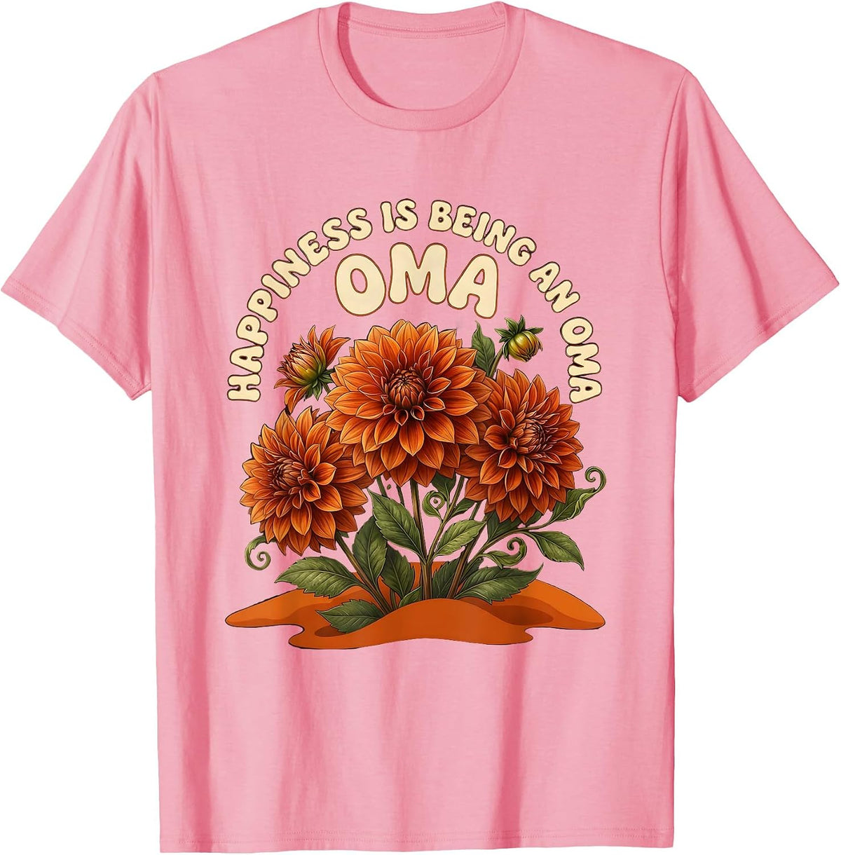 Men's Happiness Is Being An Oma Retro 70s Grandma Floral Gift T-Shirt - Pink