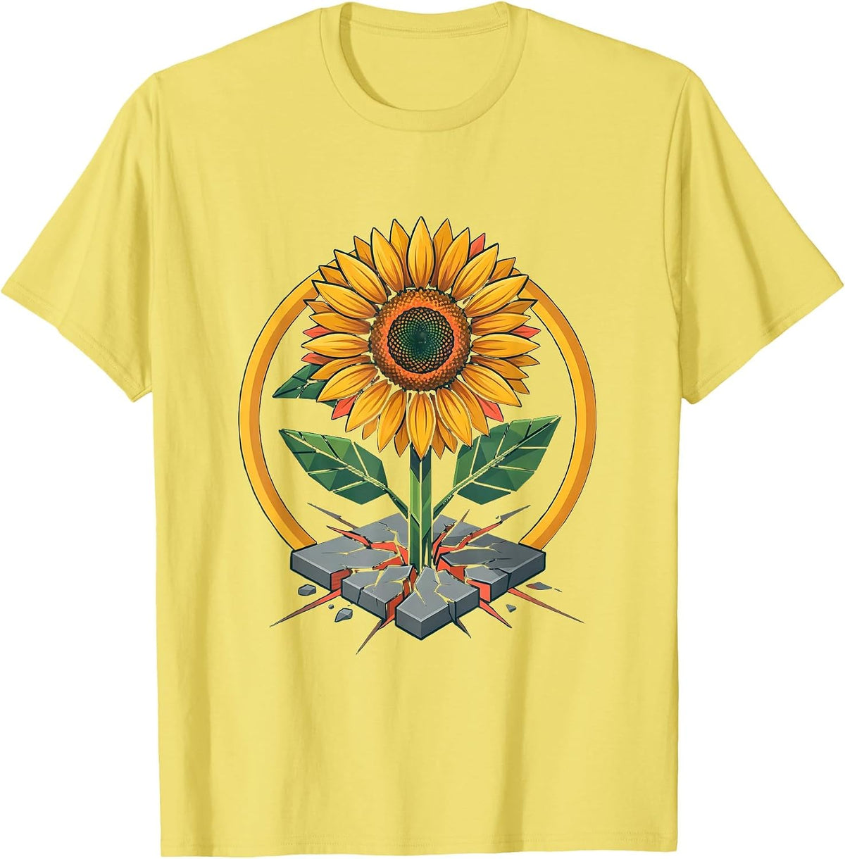 Men's Social Worker Sunflower Through Concrete Graphic T-Shirt - Lemon Yellow