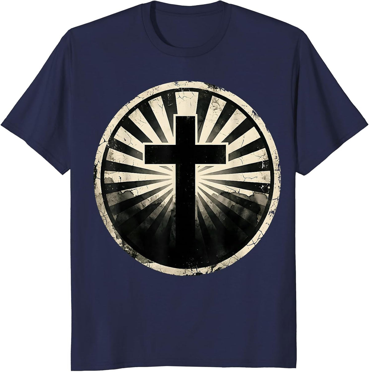 Faith Over Fear Cross Casting Light Into Darkness T-Shirt - Navy Blue