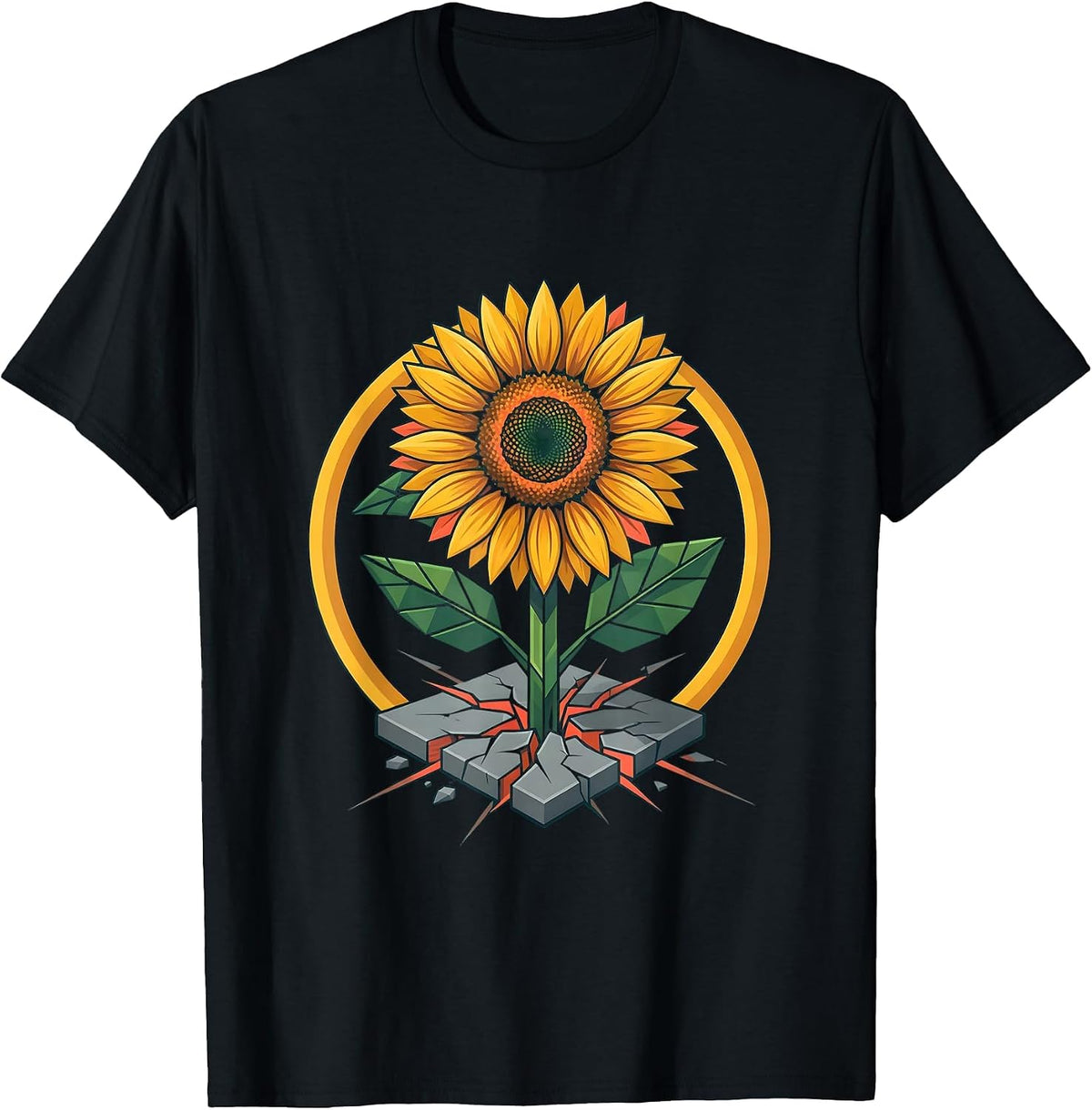 Men's Social Worker Sunflower Through Concrete Graphic T-Shirt - Black