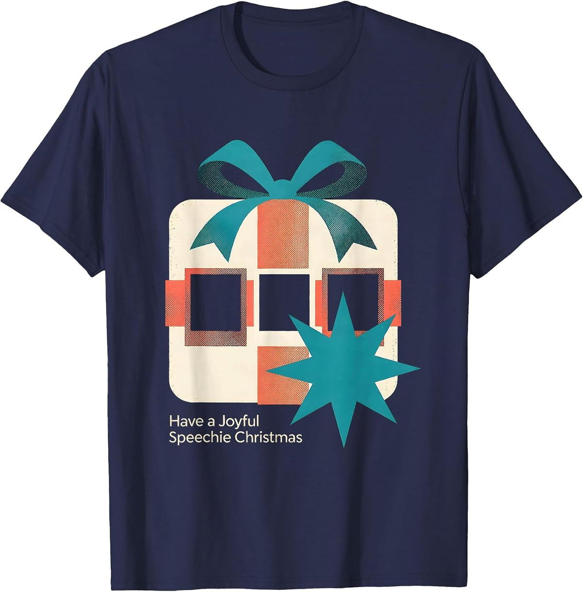 Have a Joyful Speechie Christmas Midcentury Modern SLP T-Shirt - Navy Blue
