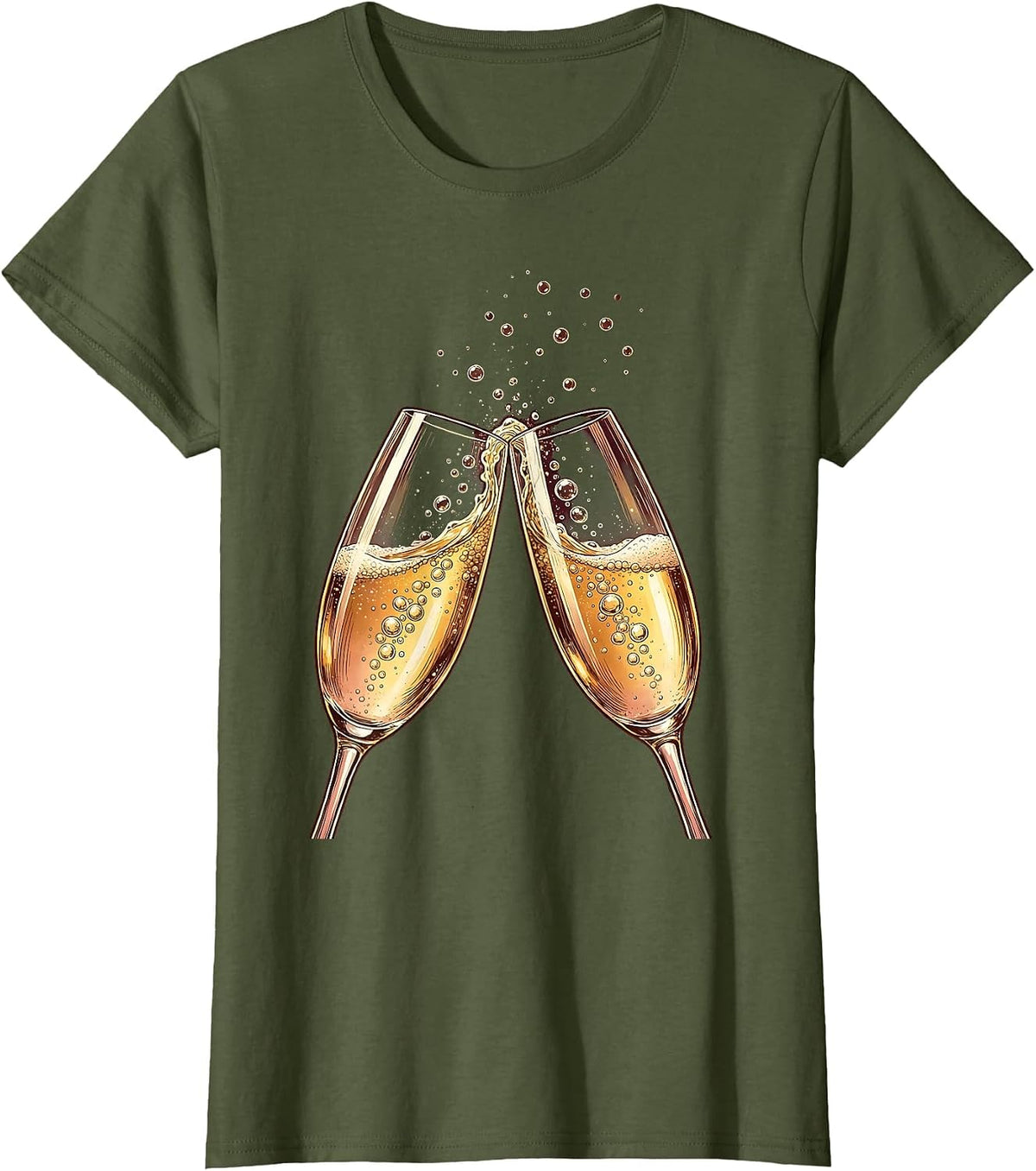 Women's Champagne Toast Celebration Clinking Glasses T-Shirt - Olive Green
