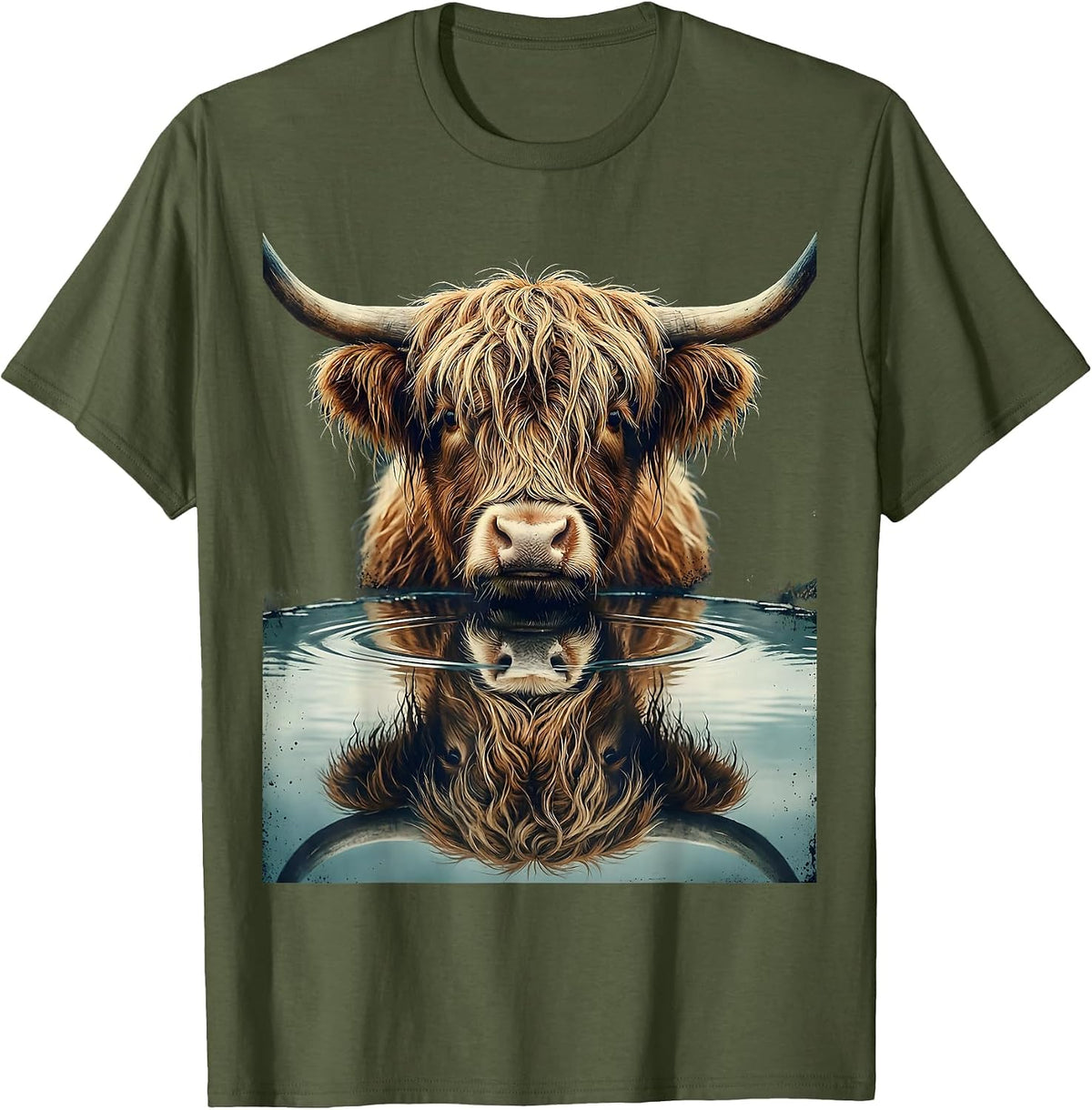 Men's Highland Cow Vintage Farm Animal Humor T-Shirt - Olive Green
