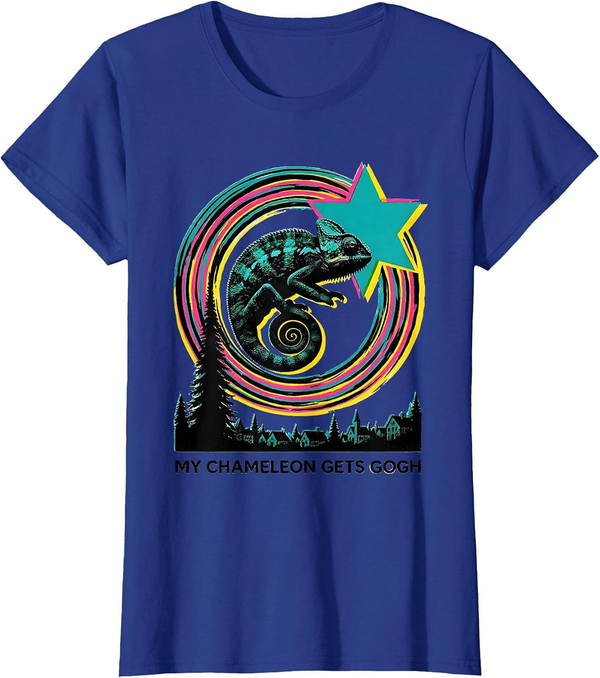 Women's My Chameleon Gets Gogh Risograph Funny Animal Lover Van Gogh T-Shirt - Royal Blue