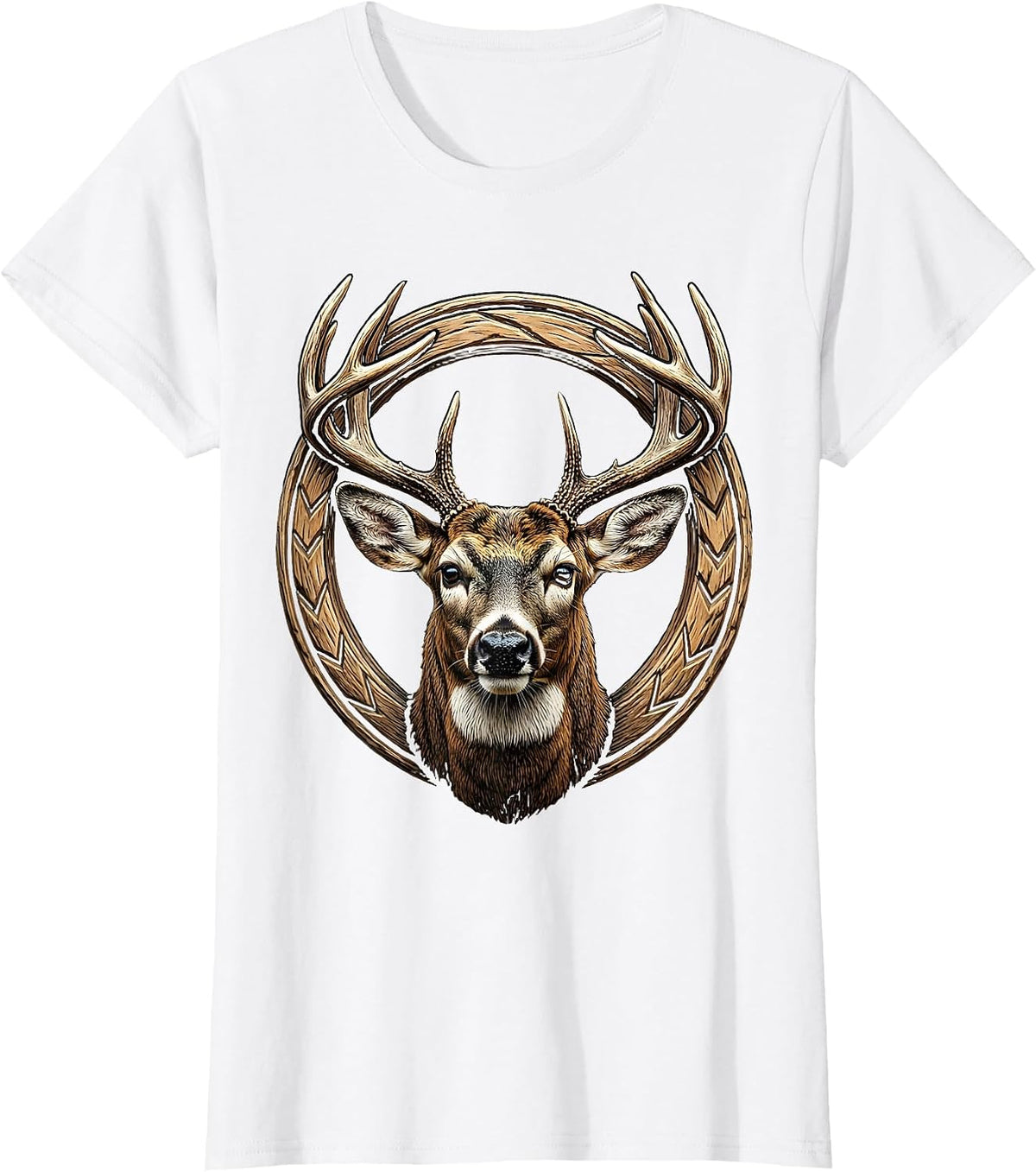Whitetail Buck Head Straight-On Portrait Graphic T-Shirt - White