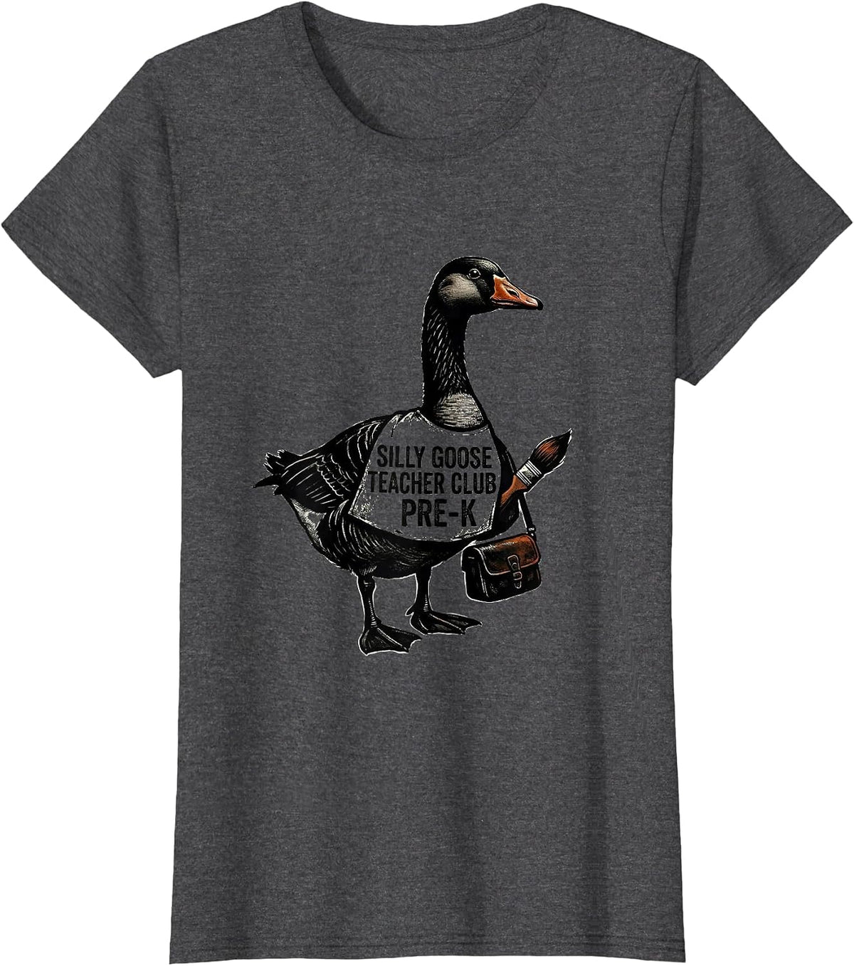 Women's Silly Goose Teacher Club Pre-K Funny Back to School T-Shirt - Dark Heather Grey