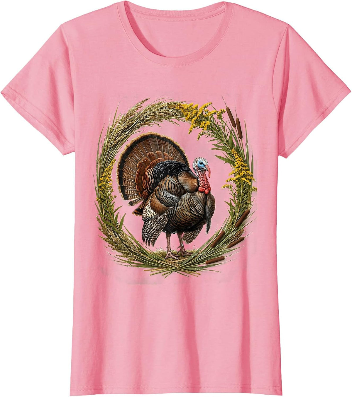 Women's Turkey Strutting Through Misty Morning Field T-Shirt - Pink