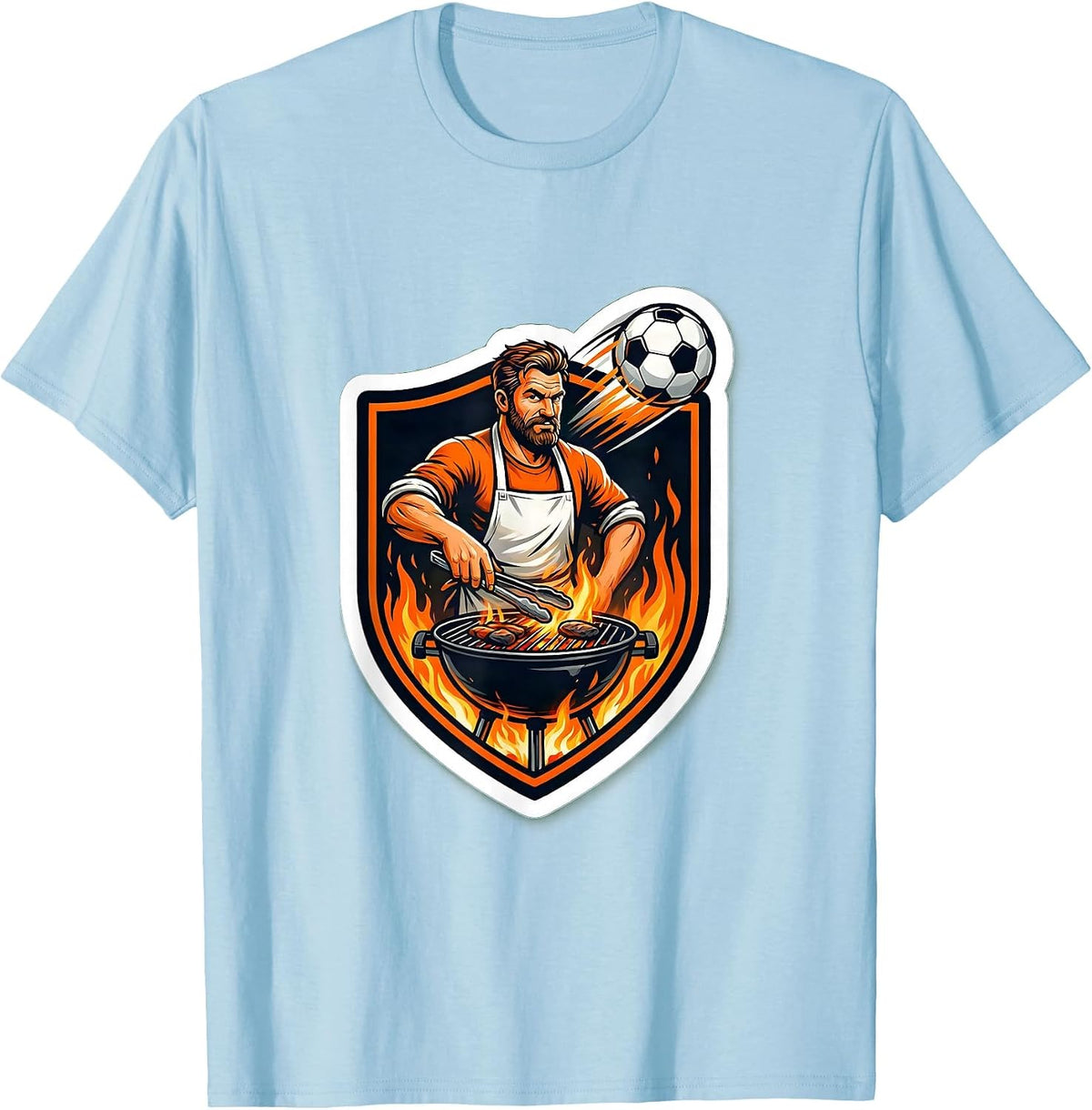 Men's Soccer Dad Grilling Backyard BBQ Graphic Tee T-Shirt - Baby Blue